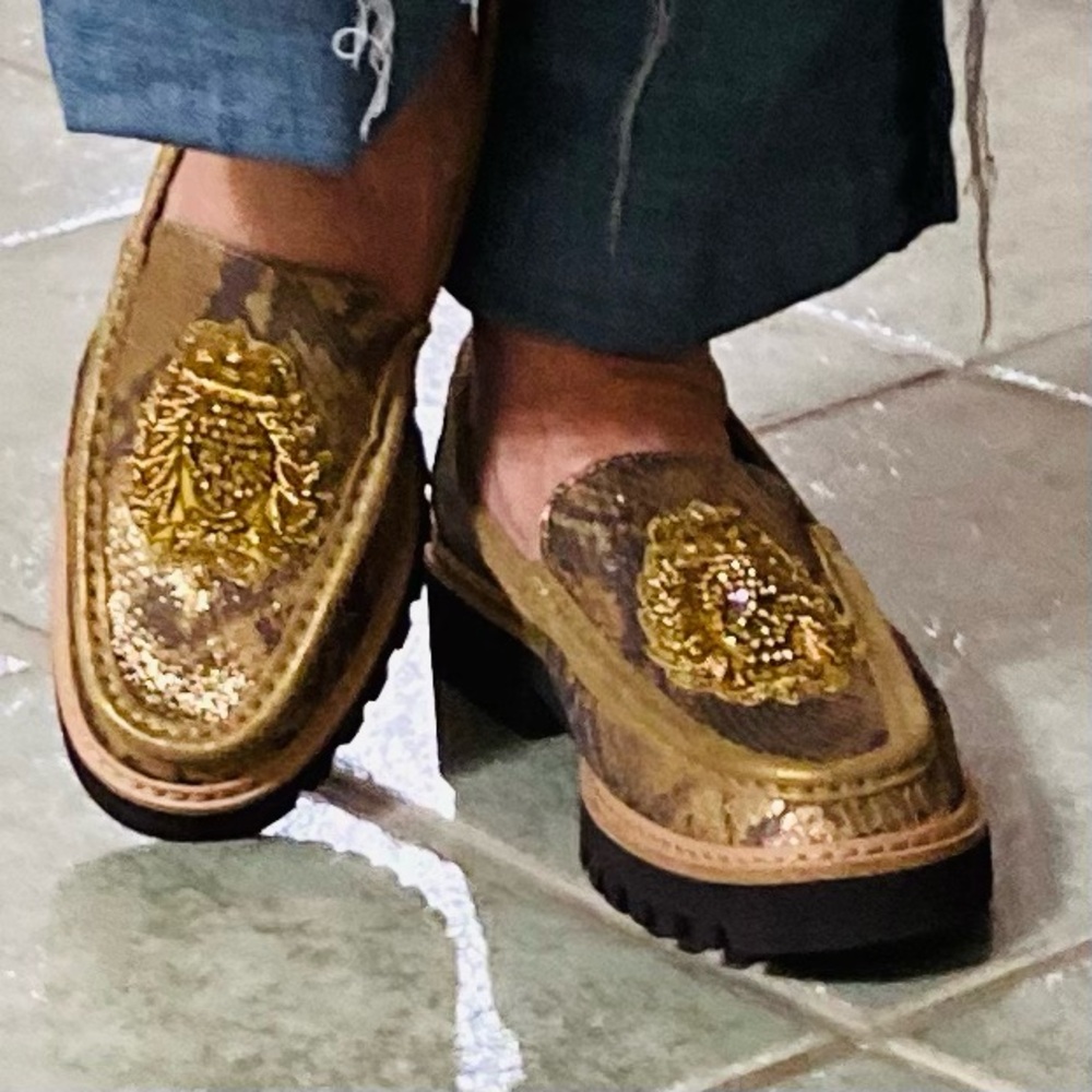 Donald Pliner Gold Embellished Loafers - Picture 8 of 8